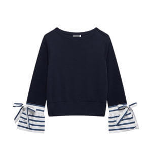 Mint Velvet Navy Cotton Blend Striped Cuff Knit Jumper